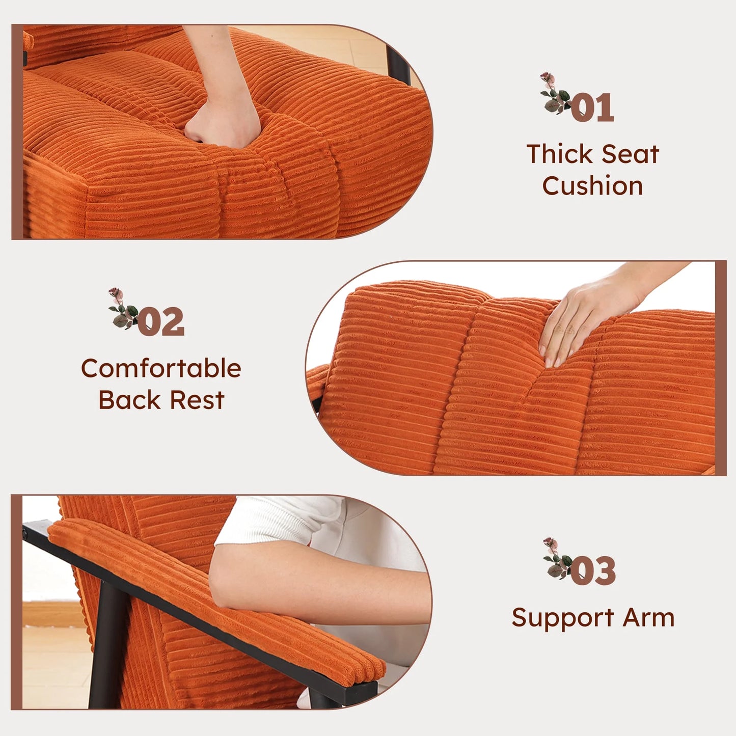 EnHomee Modern Upholstered Armchair With Thick Cushion And Metal Frame