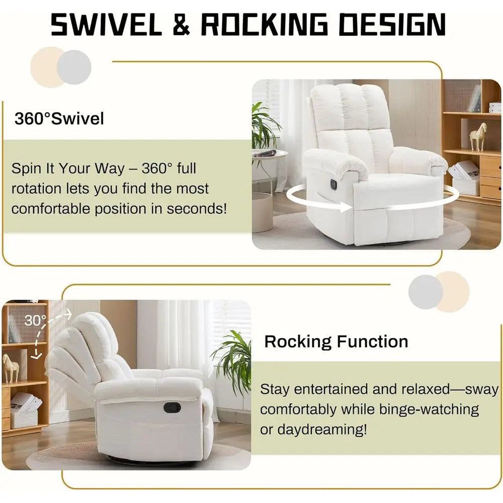 Upholstered Swivel Rocker Recliner Chair For Small Spaces