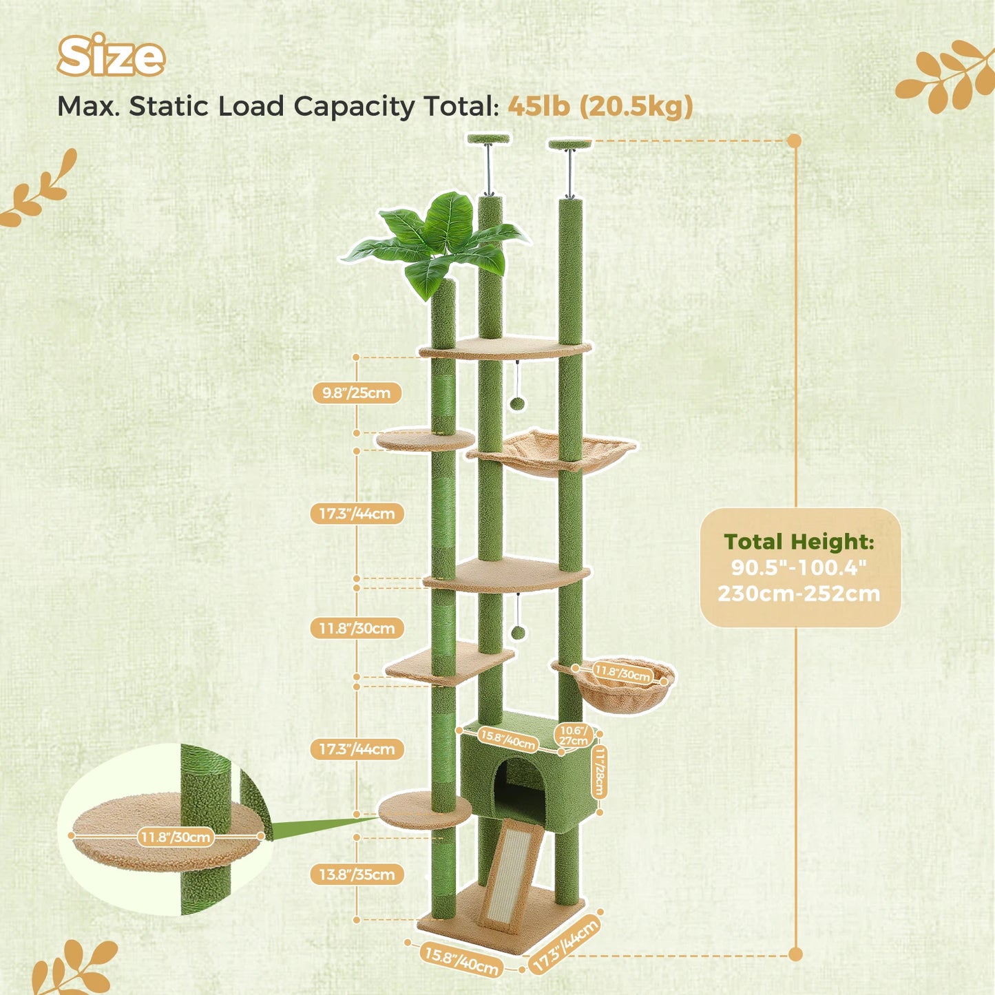PAWZ Road Adjustable Height Floor To Ceiling Cat Tower