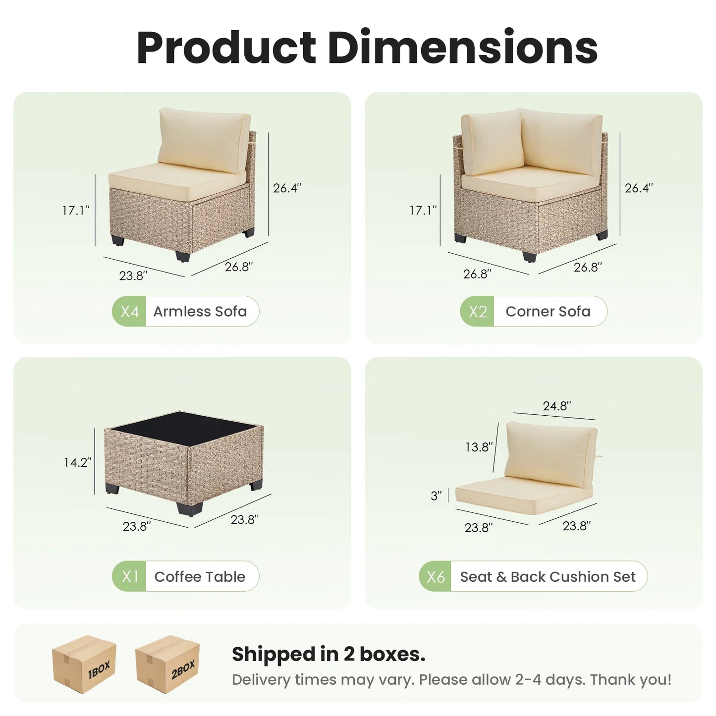 Soohow Outdoor Rattan Patio Sofa Set With Tempered Glass Table