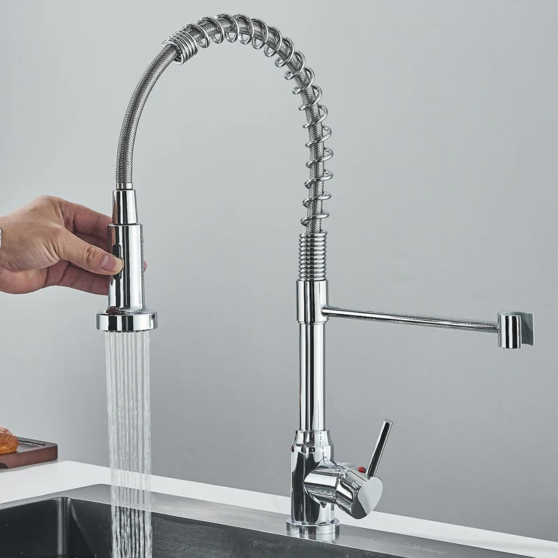 Hownifety Chrome Kitchen Sink Faucet Stainless Steel Hot and Cold Water Tap Deck Mounted Bathroom Gourmet Kitchen Crane