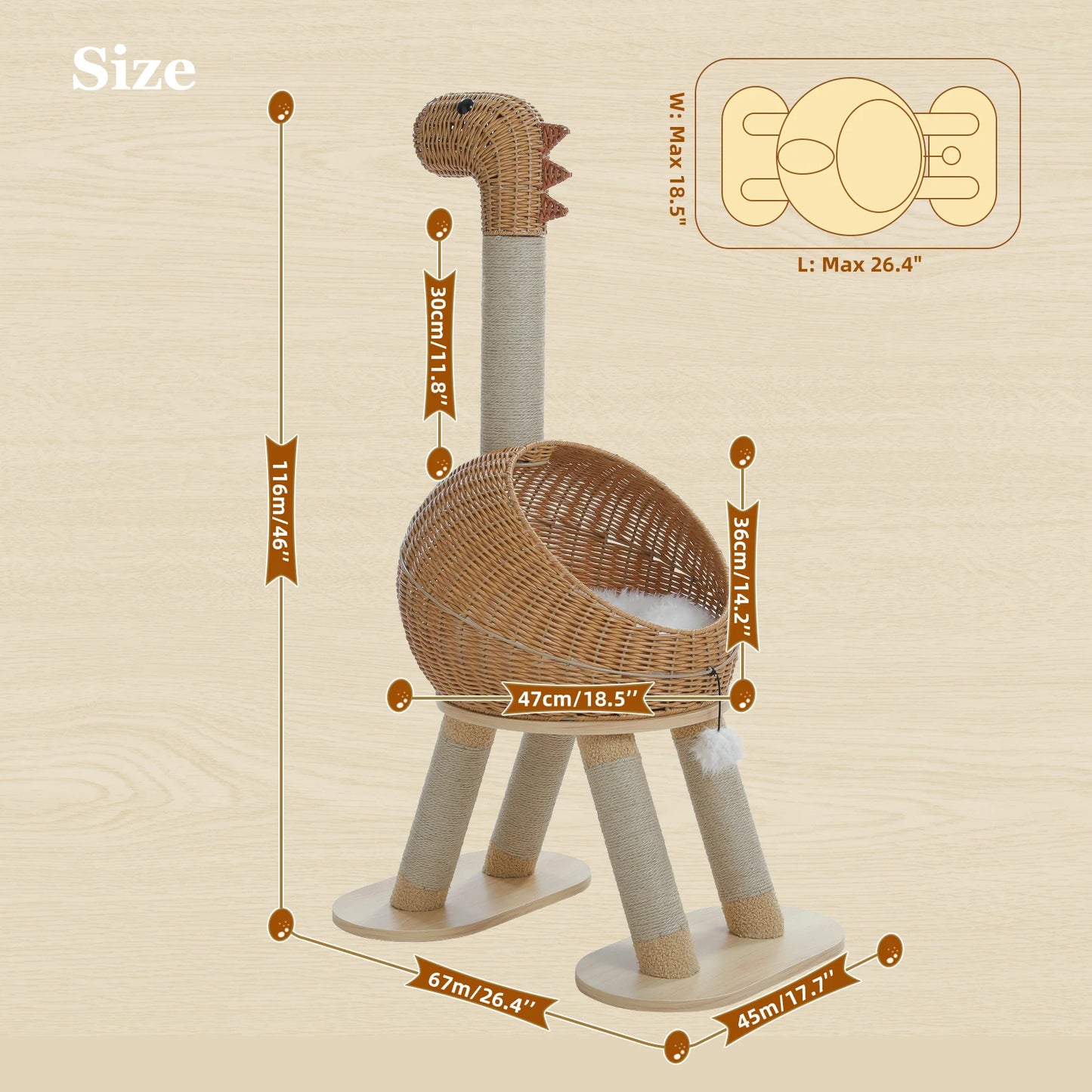 PAWZ Road Dinosaur Cat Tree Sisal Scratching Post Rattan Condo