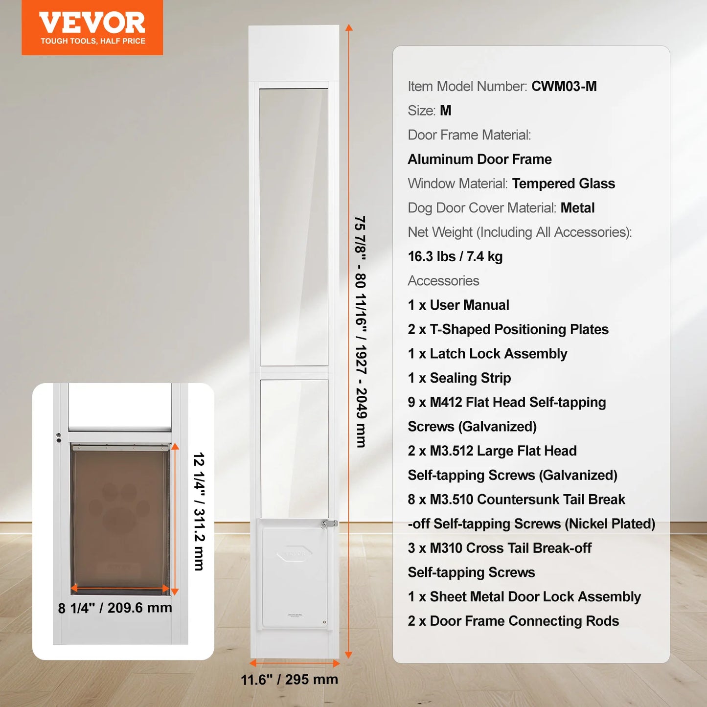 Adjustable Aluminum Frame Pet Door For Sliding Glass Doors