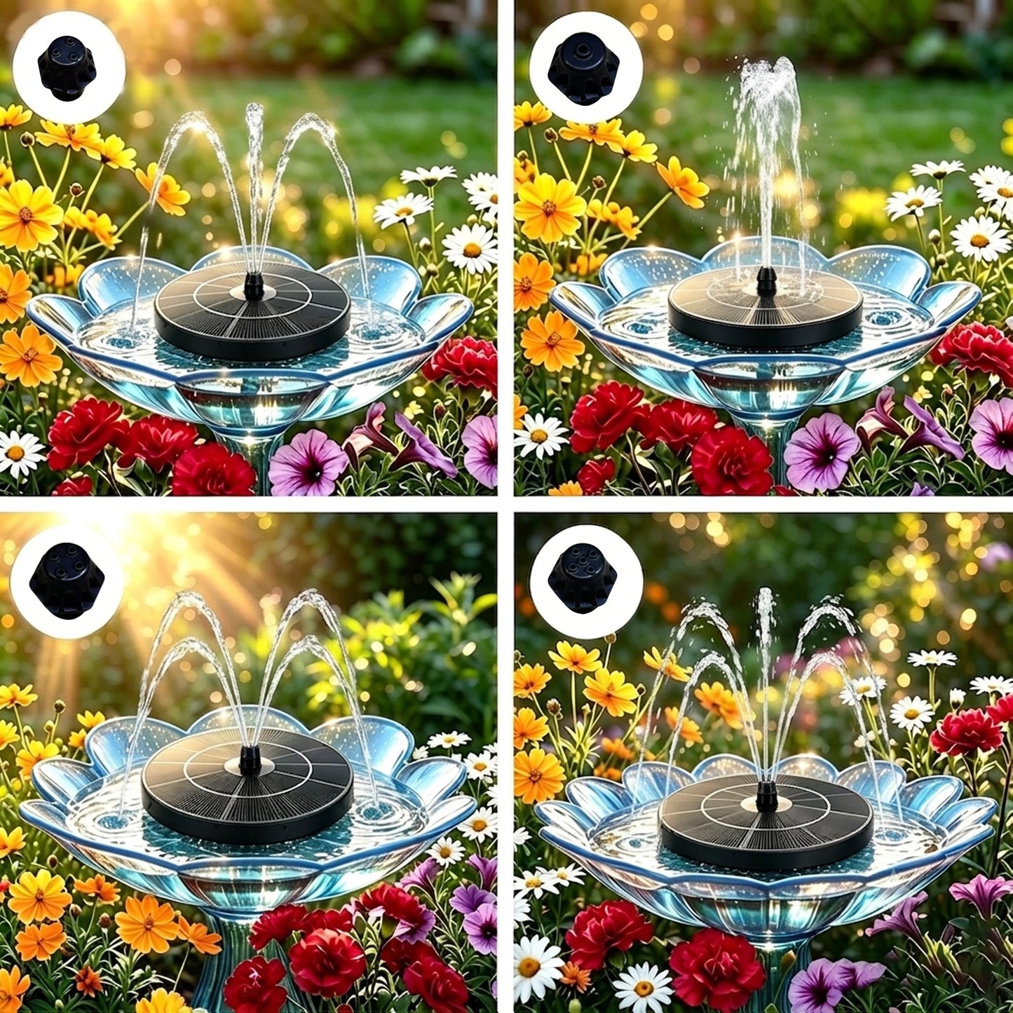 Solar Water Fountain With Four Nozzles For Garden Outdoor Decor