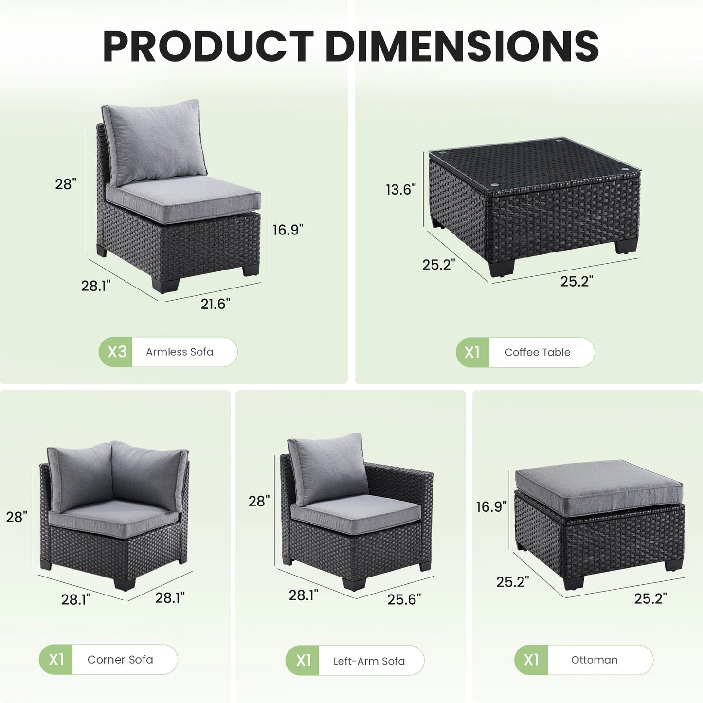 Outdoor Rattan Patio Sectional Sofa Set With Ottoman And Seat Cushions