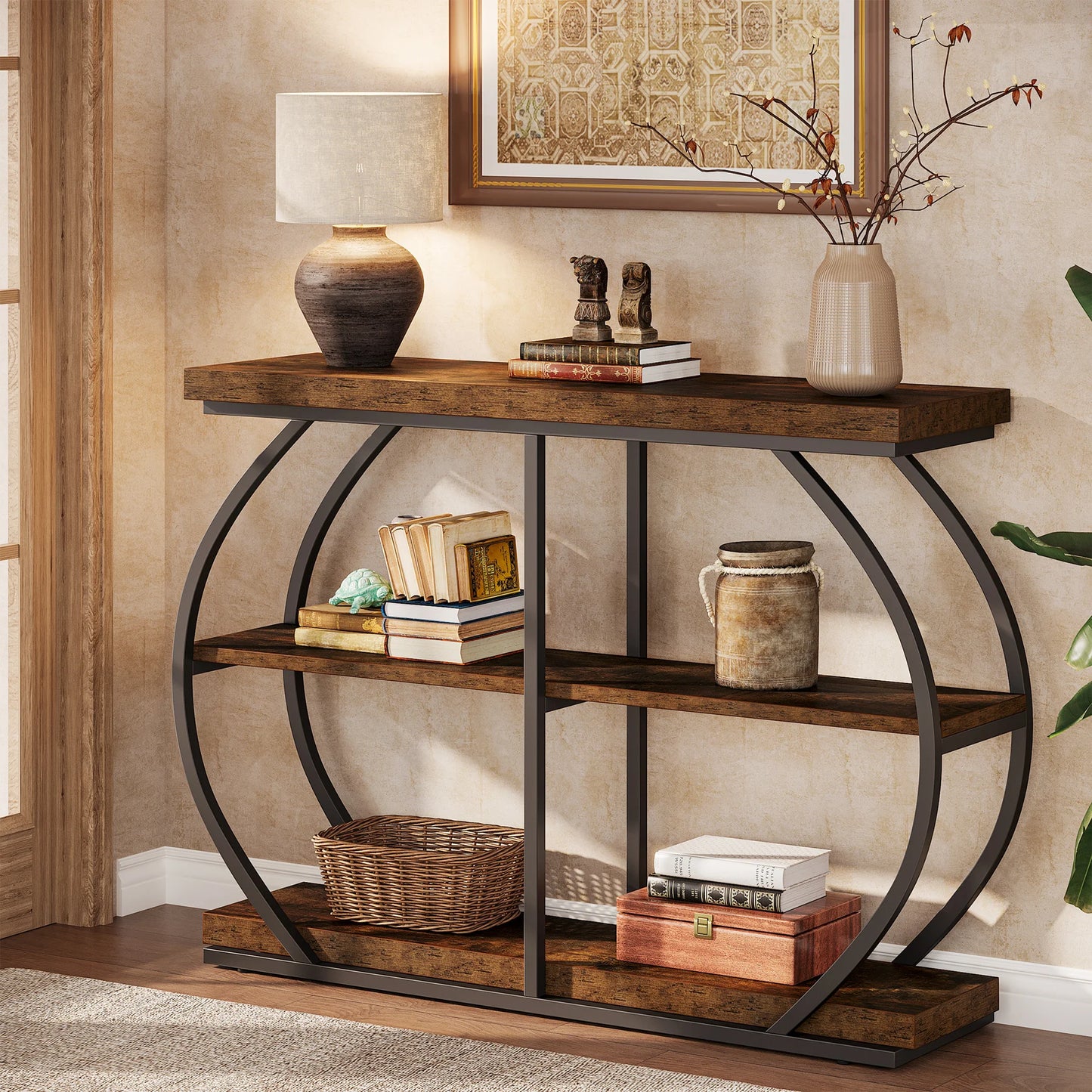 Tribesigns Industrial 3 Tier Entryway Console Table With Storage Shelves
