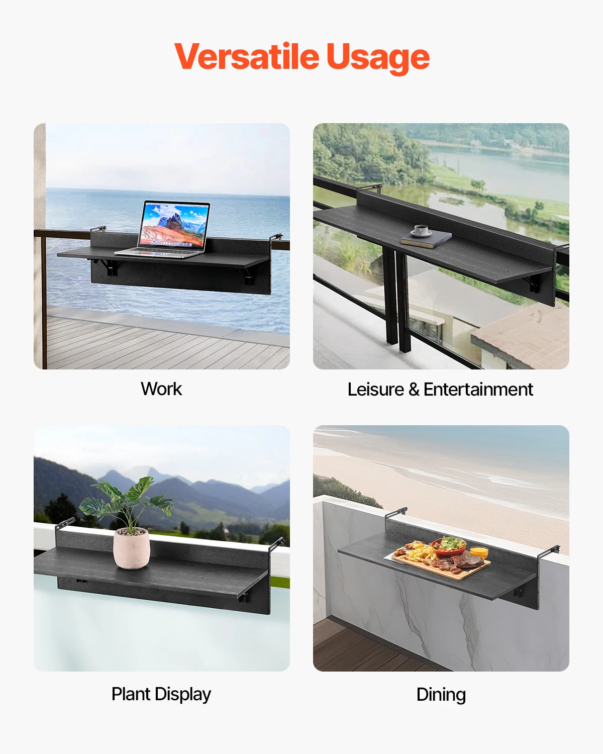 Foldable Balcony Railing Serving Table For Outdoor Use