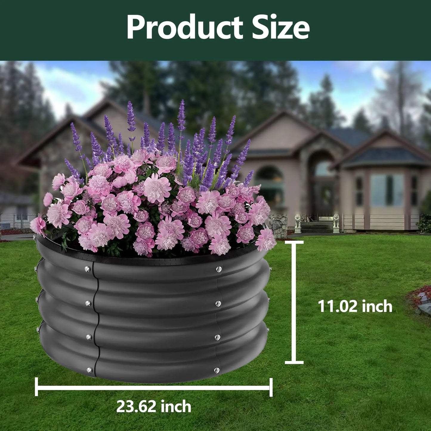Galvanized Raised Garden Beds Outdoor, 3 Round Metal Planters (2x2x1Ft), Heavy Duty Flower Herb Vegetable Boxes, Open-Bottom