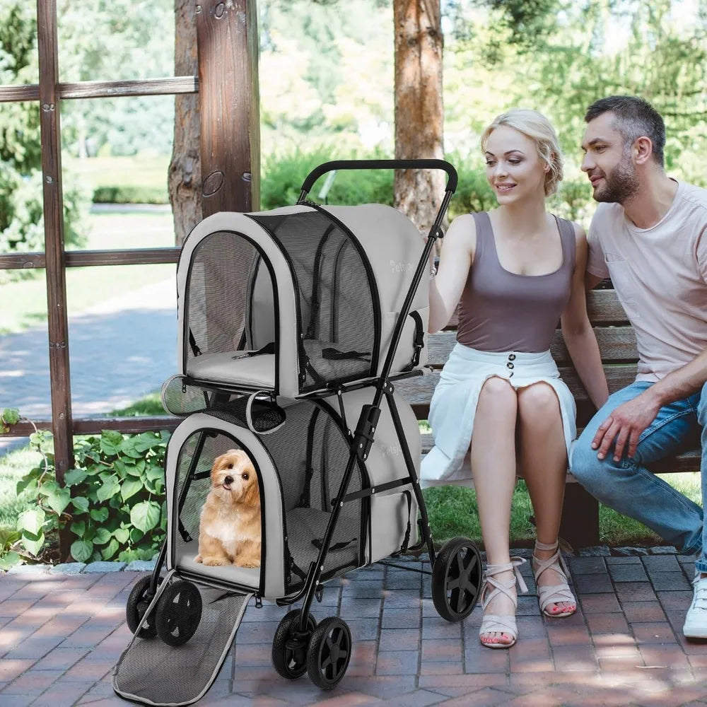 Lightweight Foldable Double Pet Stroller For Dogs And Cats