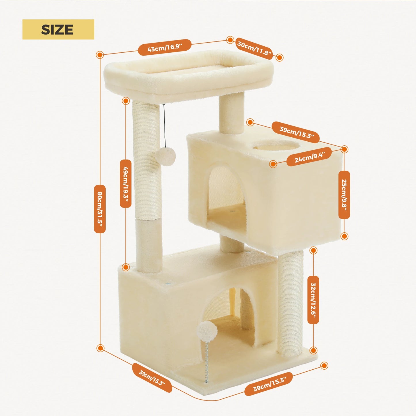 PAWZ Road Three Tier Cat Tree Tower With Sisal Posts