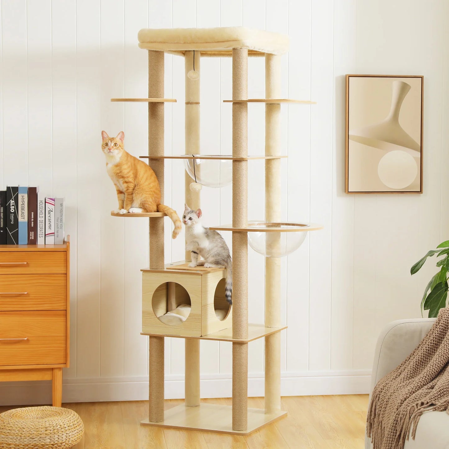 PAWZ Ro Multi-Level Cat Tree Wood Tower With Scratching Posts