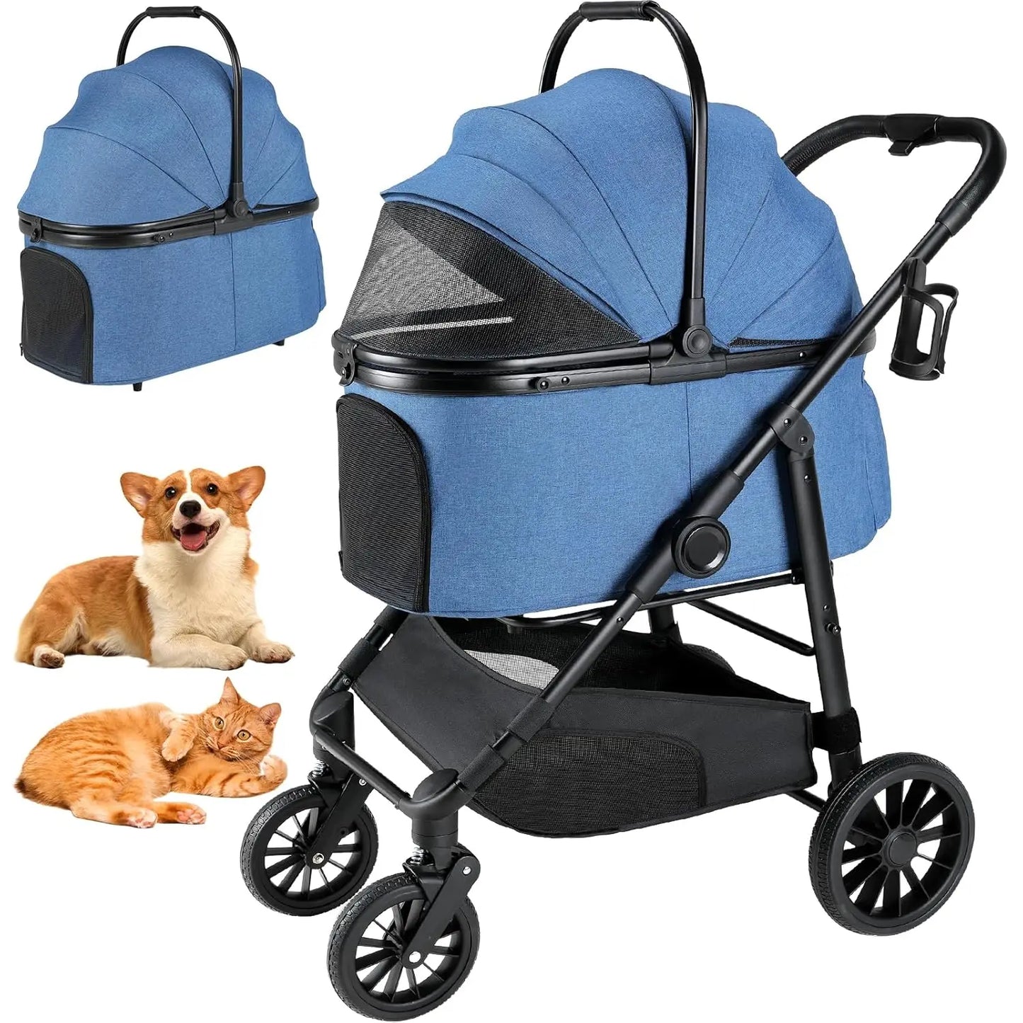Foldable All Terrain Pet Stroller With Carrier And Storage Basket