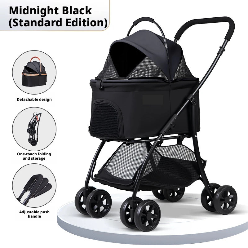 Lightweight 2-In-1 Pet Stroller With Removable Carrier For Pets