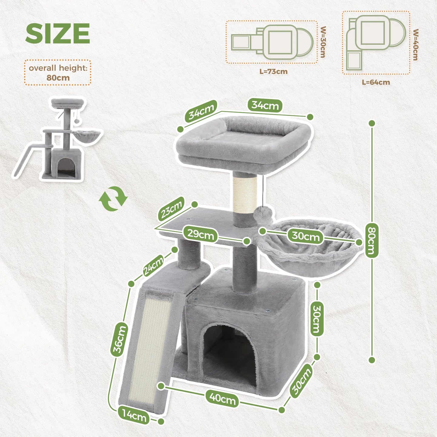 PAWZ Road Indoor Cat Tree Tower With Scratching Post Hammock