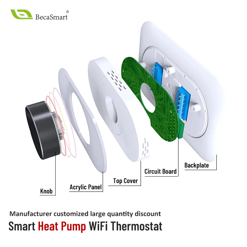 Becasmart BHP-7000 WiFi Thermostat for Home HVAC Heat Pump Tuya Wireless Smart ABS Termostat