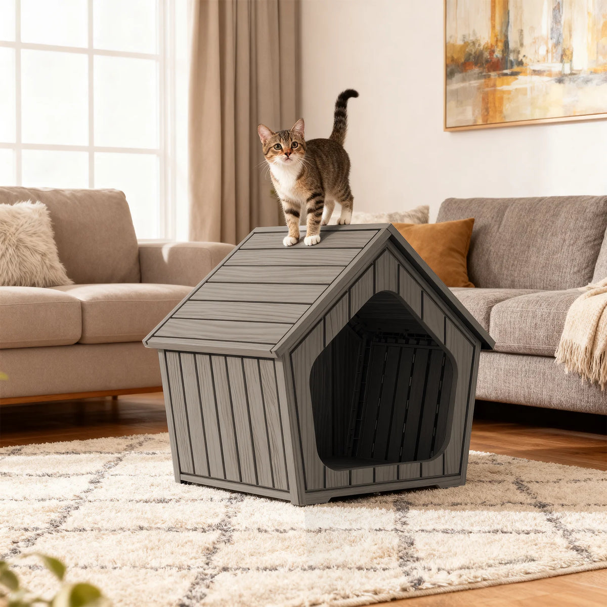 Waterproof Plastic Dog House With Ventilated Gable Roof Shelter