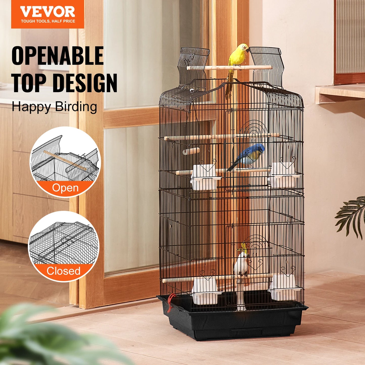 Open Top Hanging Parrot Bird Cage With Swing And Perch