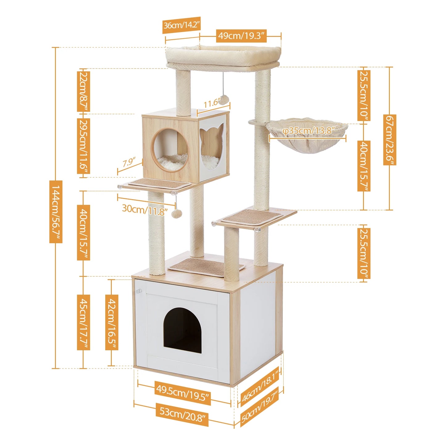 PAWZ Ro Multi-Level Cat Tree Wood Tower With Scratching Posts