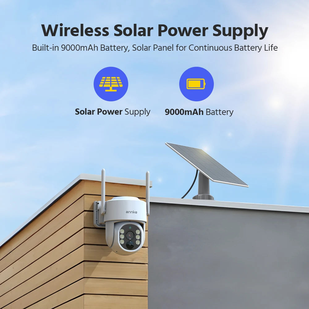 ANNKE 4MP Solar Wireless Security Camera Outdoor WiFi 6 Camera PIR Human Detection Full-Color Night Vision Pan/Tilt 270° Two-Way Talk IP65 Waterproof