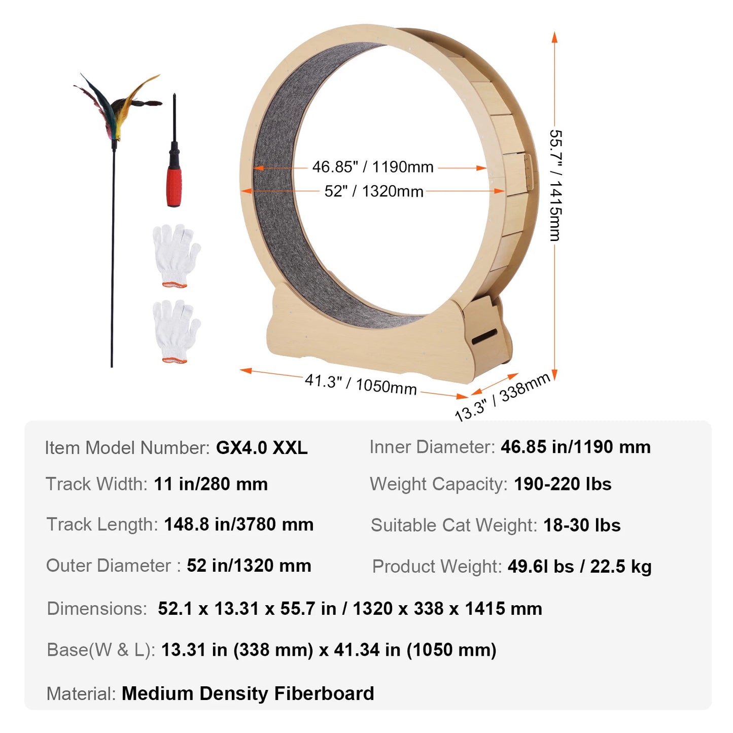 SucceBuy Wooden Cat Exercise Wheel With Detachable Carpet Cat Teaser