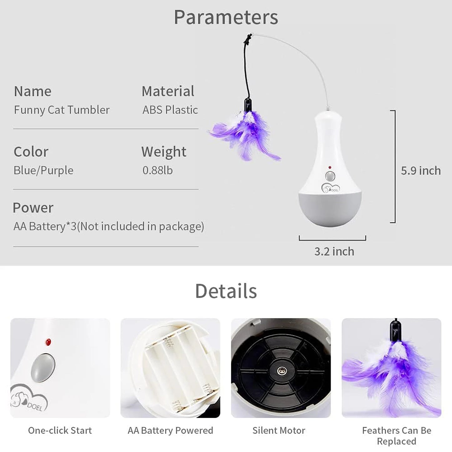 Cat Interactive Feather Toy Teaser For Indoor Play Automatic Motion