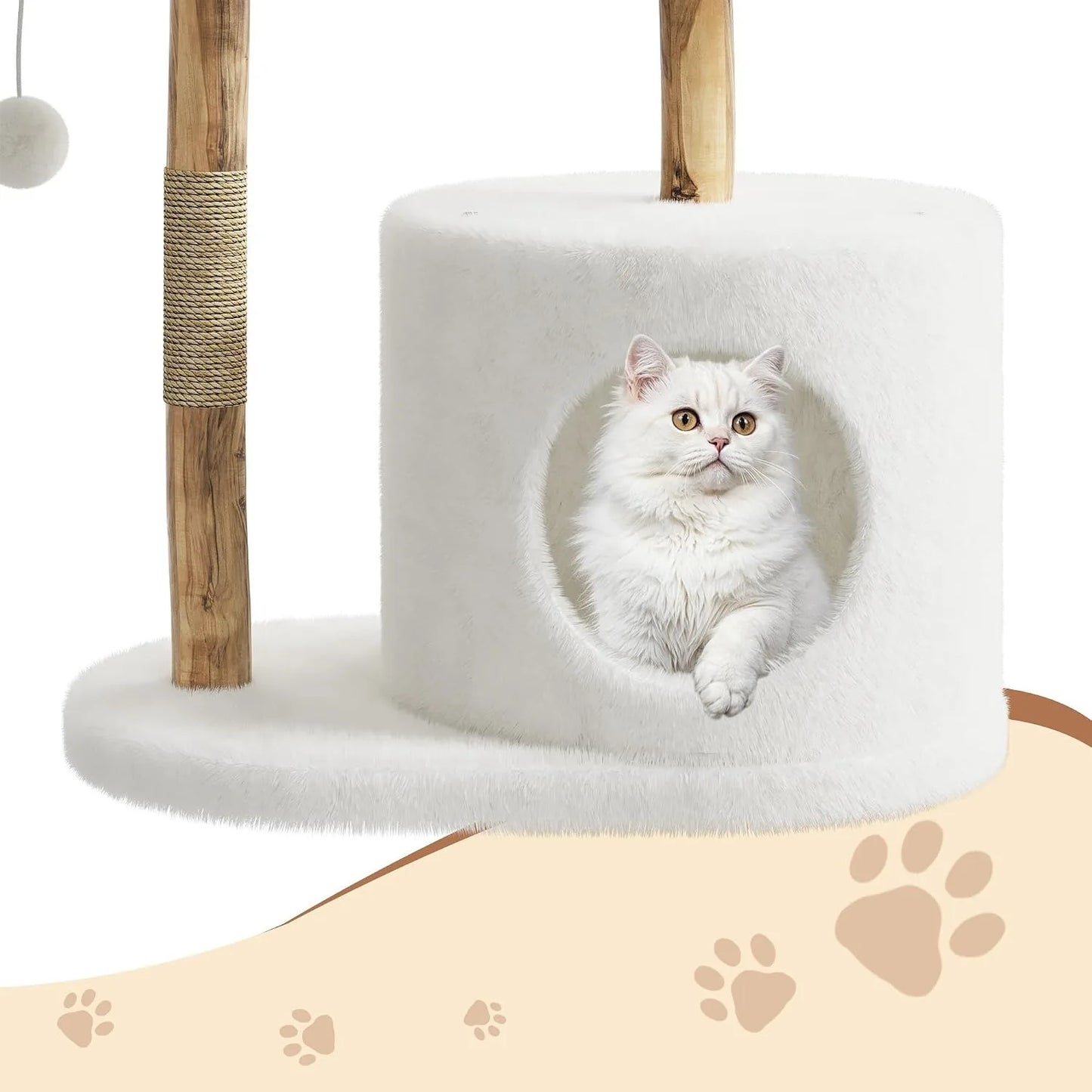 Sturdy Wooden Cat Tree Tower With Multi Level Rattan Perches