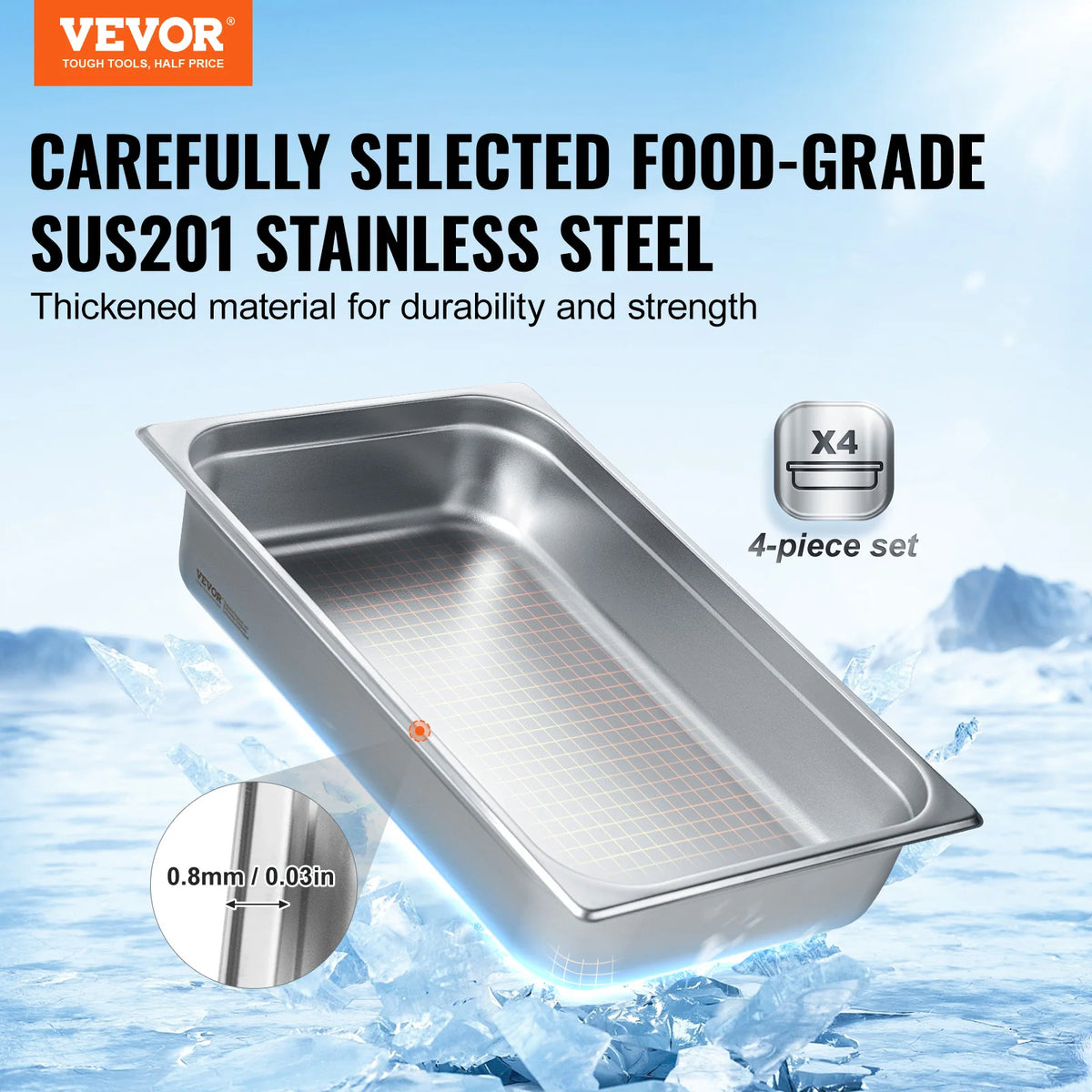 SucceBuy Stainless Steel Anti Jam Steam Table Pans With Lids