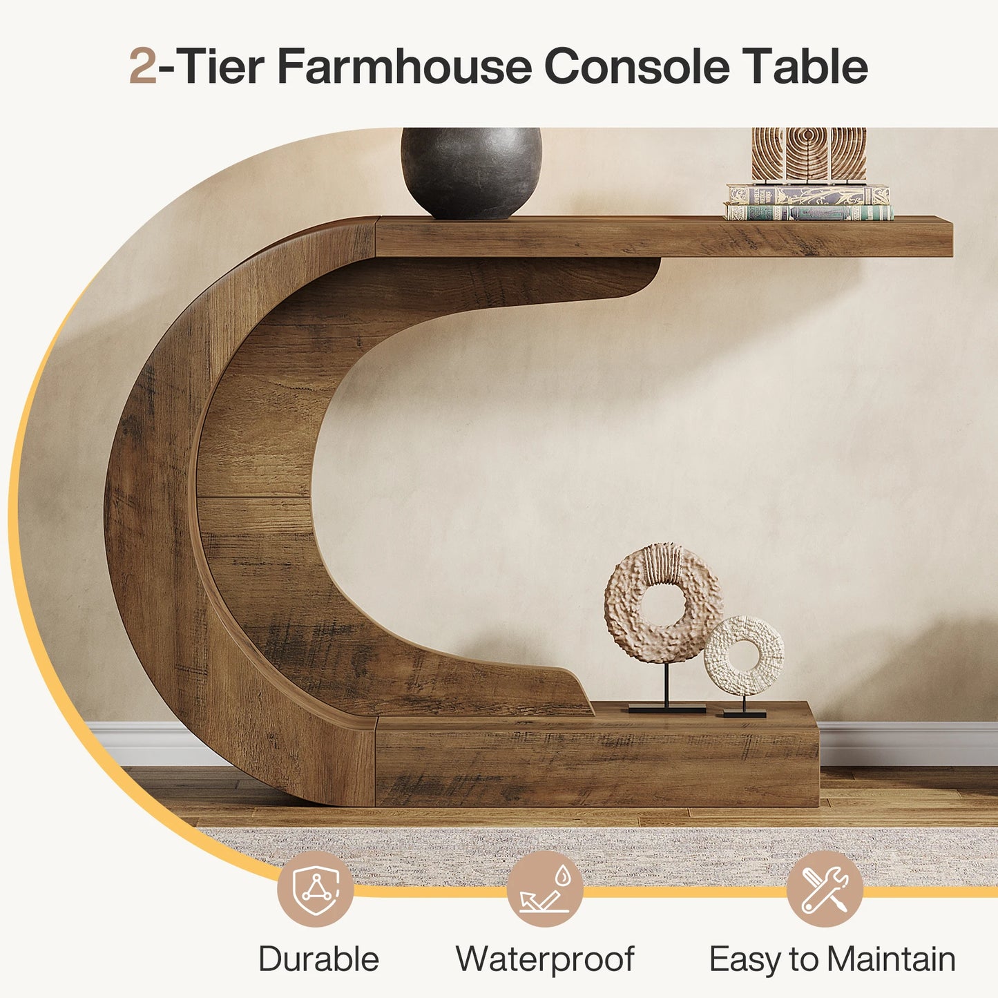 Tribesigns Wooden Oval Console Table With Storage Shelf