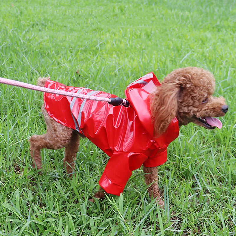 Reflective PU Hooded Pet Rain Jacket For Dogs And Cats
