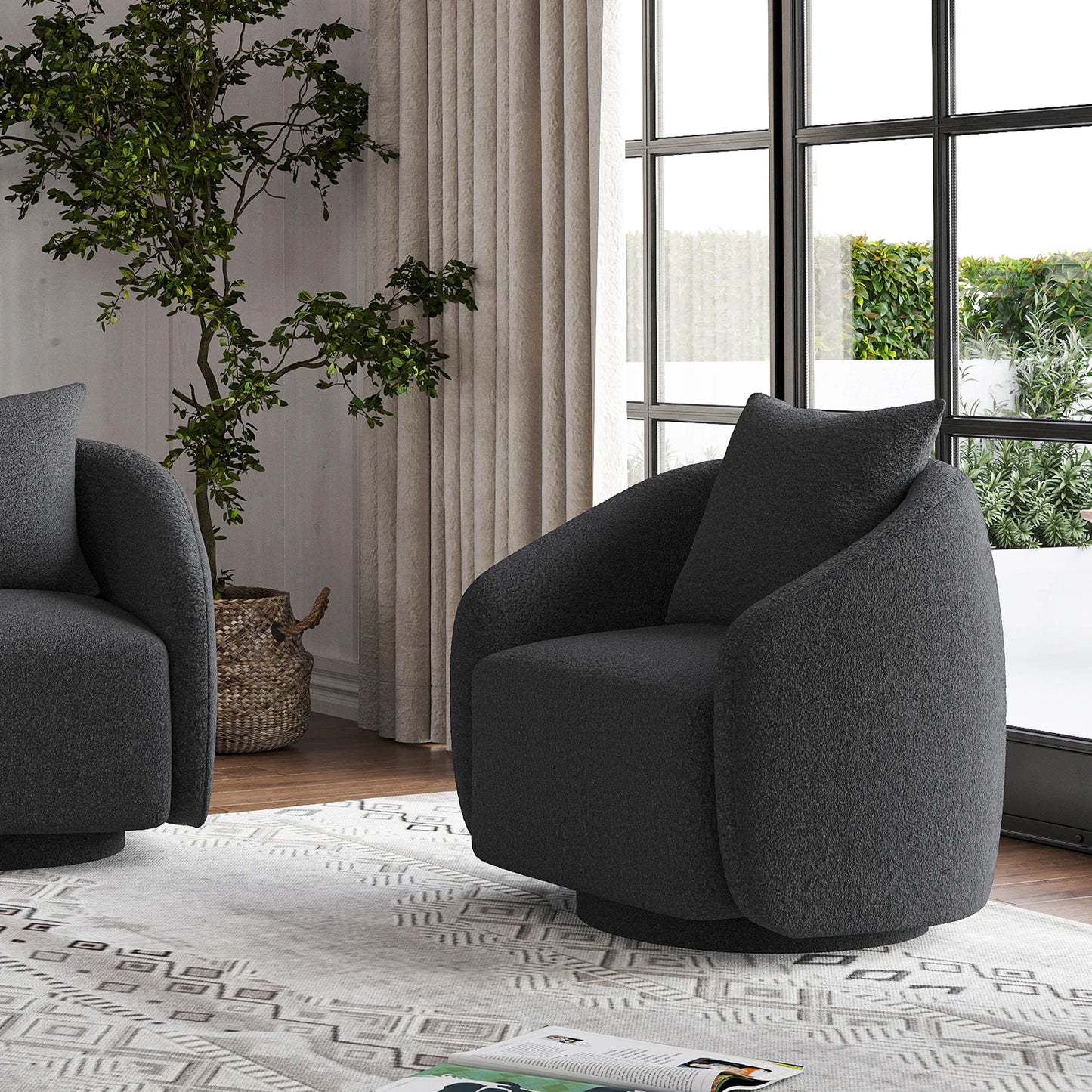 FARINI Swivel Barrel Armchair With Fabric And Metal Frame
