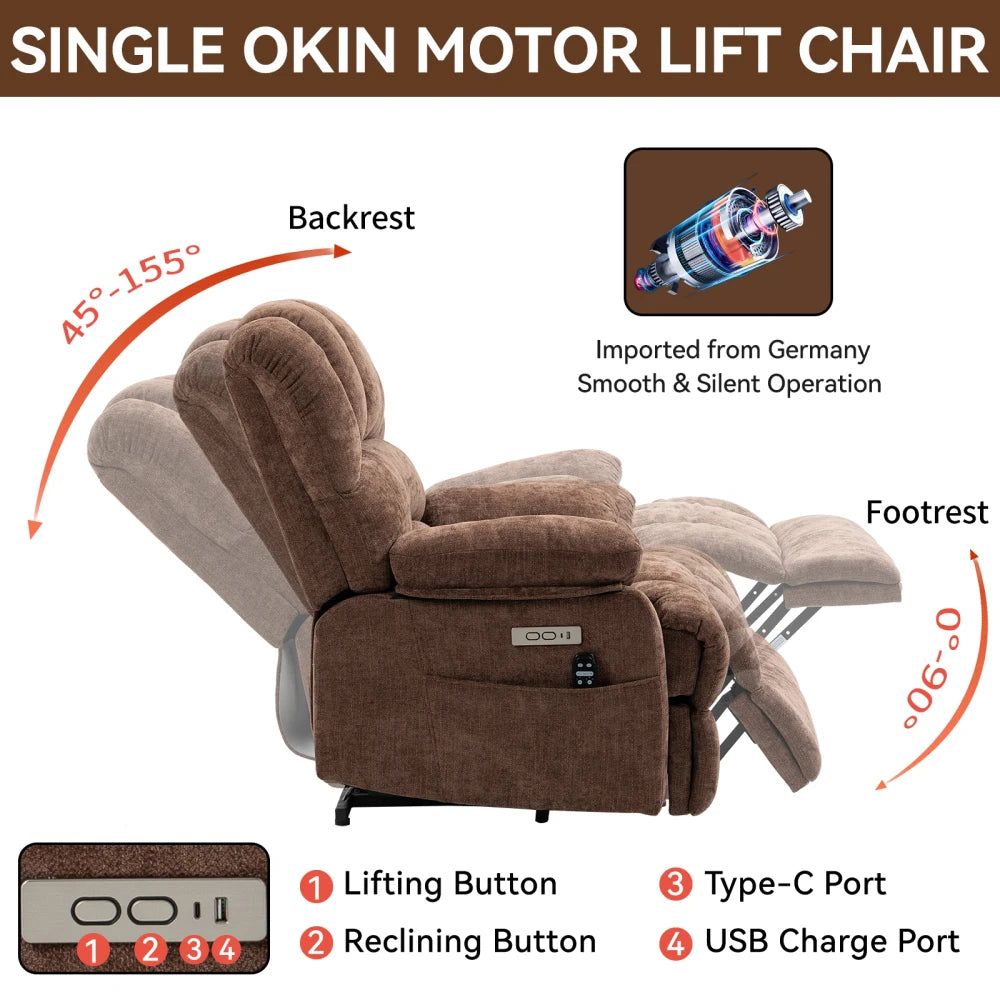 Chenille Power Lift Recliner With Vibration Massage
