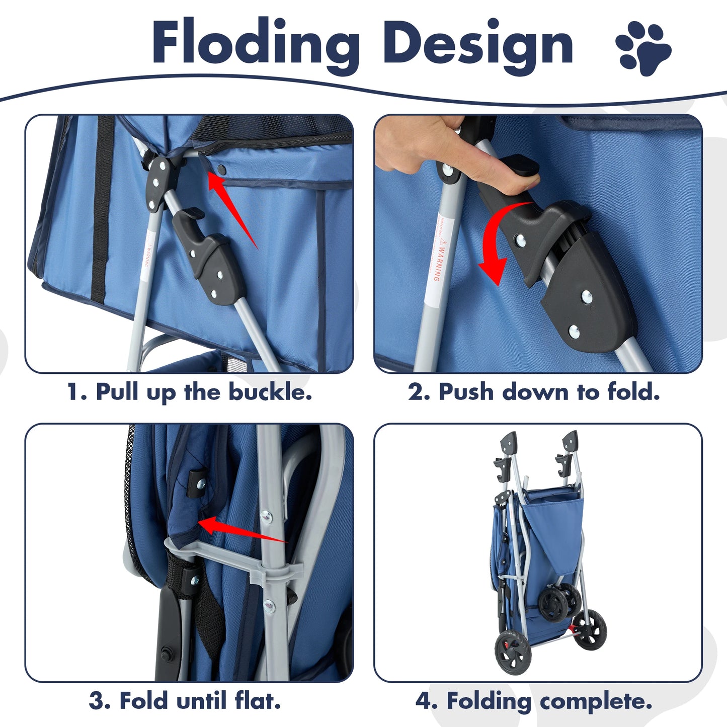 JHK Foldable 3 Wheel Pet Stroller With Basket For Dogs