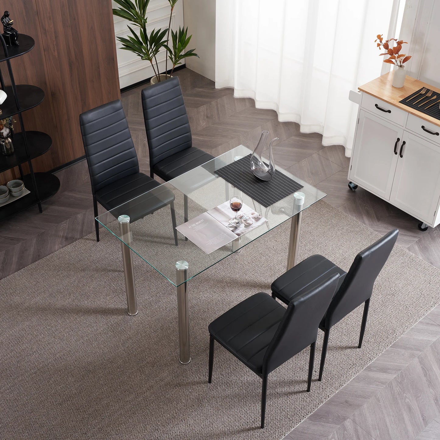 Set Of 4 Synthetic Leather Dining Chairs Modern High Backrest