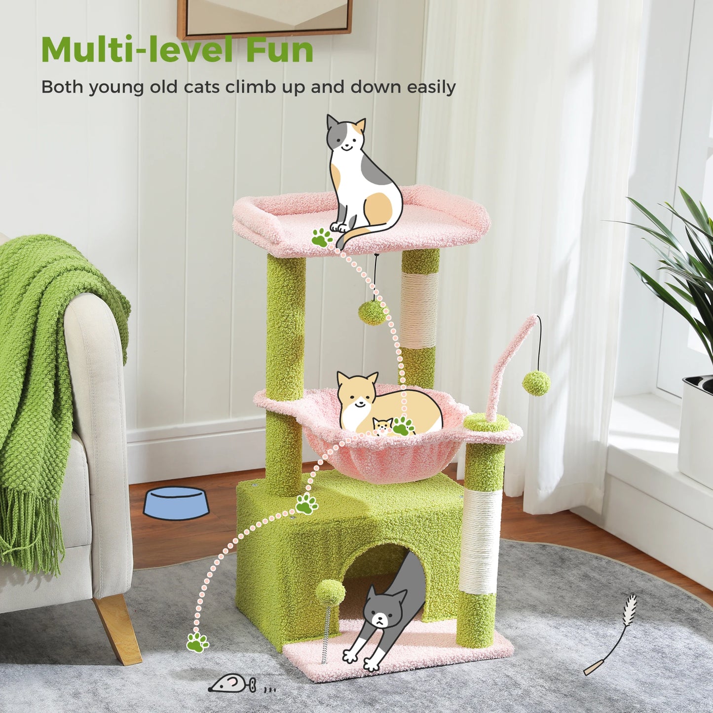 Pequlti 4 In 1 Cactus Cat Tree With Scratching Post