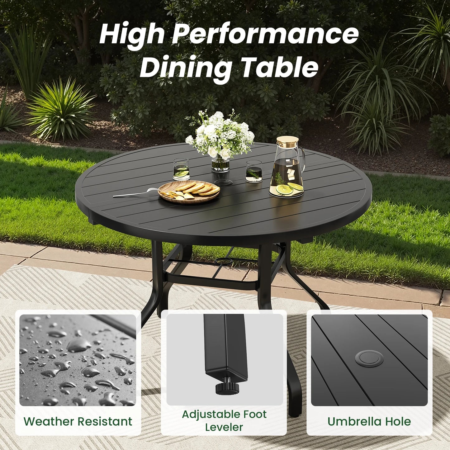 Seven Piece Metal Round Outdoor Dining Set For Patios