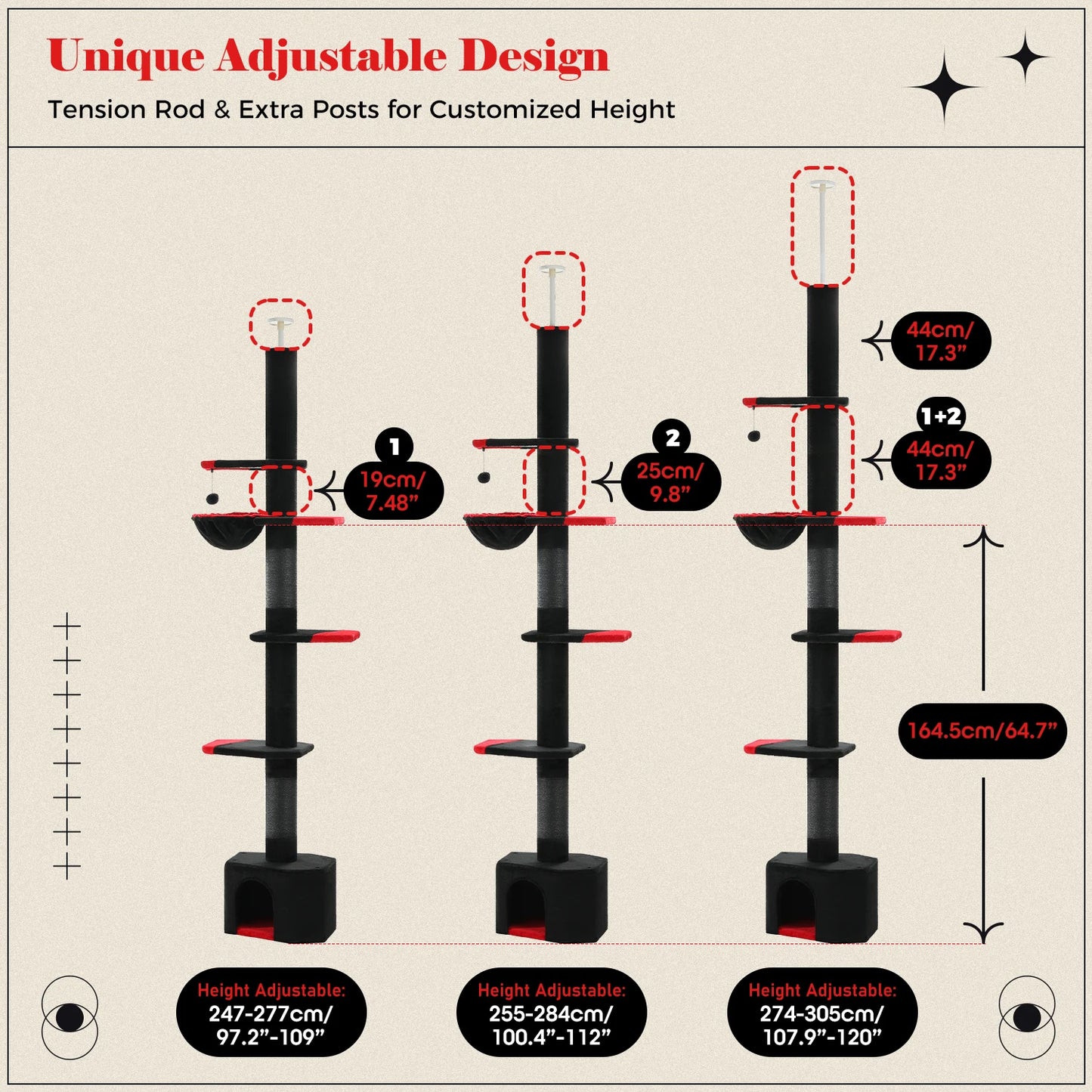 PEQULTI Adjustable Height Cat Tree Floor to Ceiling Tower