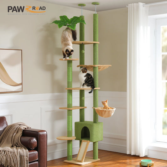 Petepela Cactus Cat Tree Floor To Ceiling With Hammock Scratcher