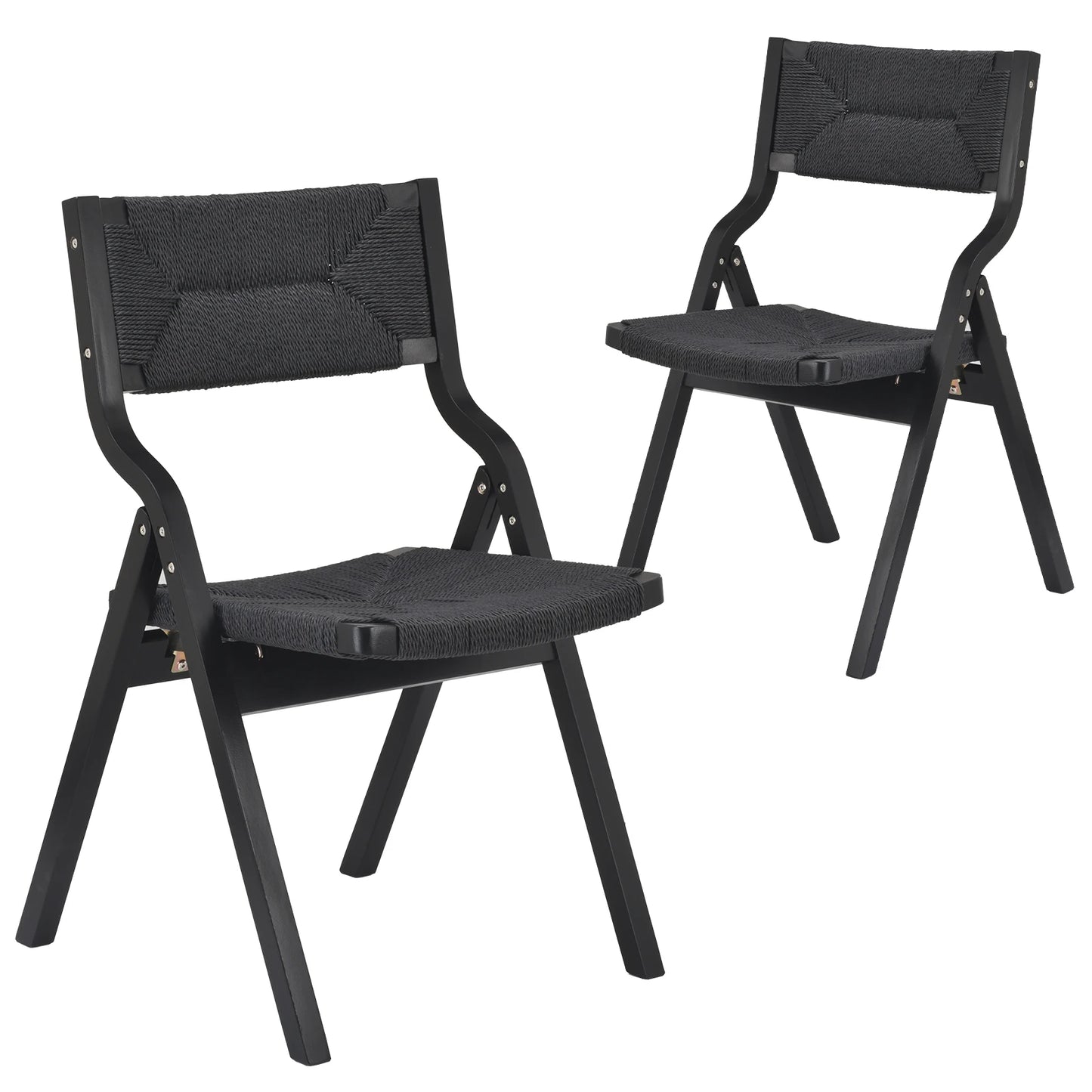 Farini Stackable Wood Folding Dining Chairs With Woven Seat