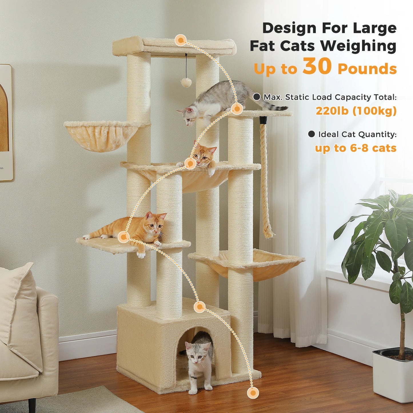 PAWZ Road Large Cat Tree With Hammock 11 Sisal Posts