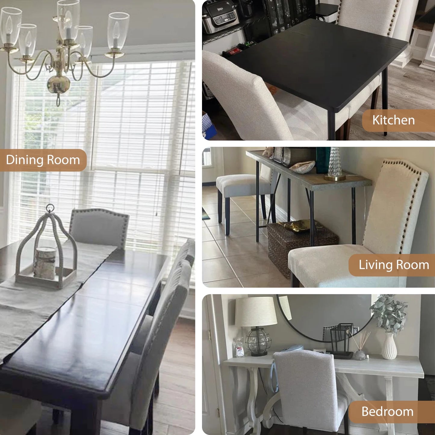 MCQ Pair Modern Fabric Dining Chairs Padded Seats Wooden Legs