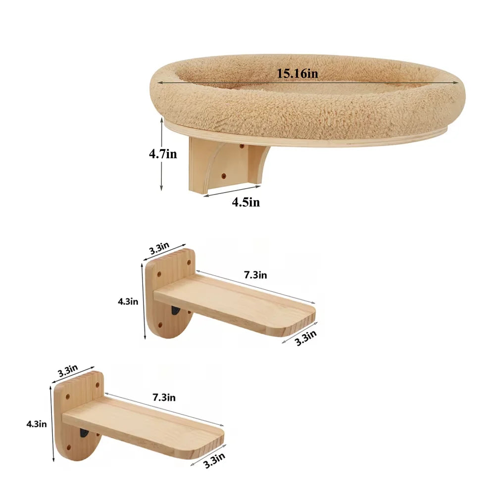 Solid Wood Wall Mounted Cat Climbing Ladder And Scratching Post
