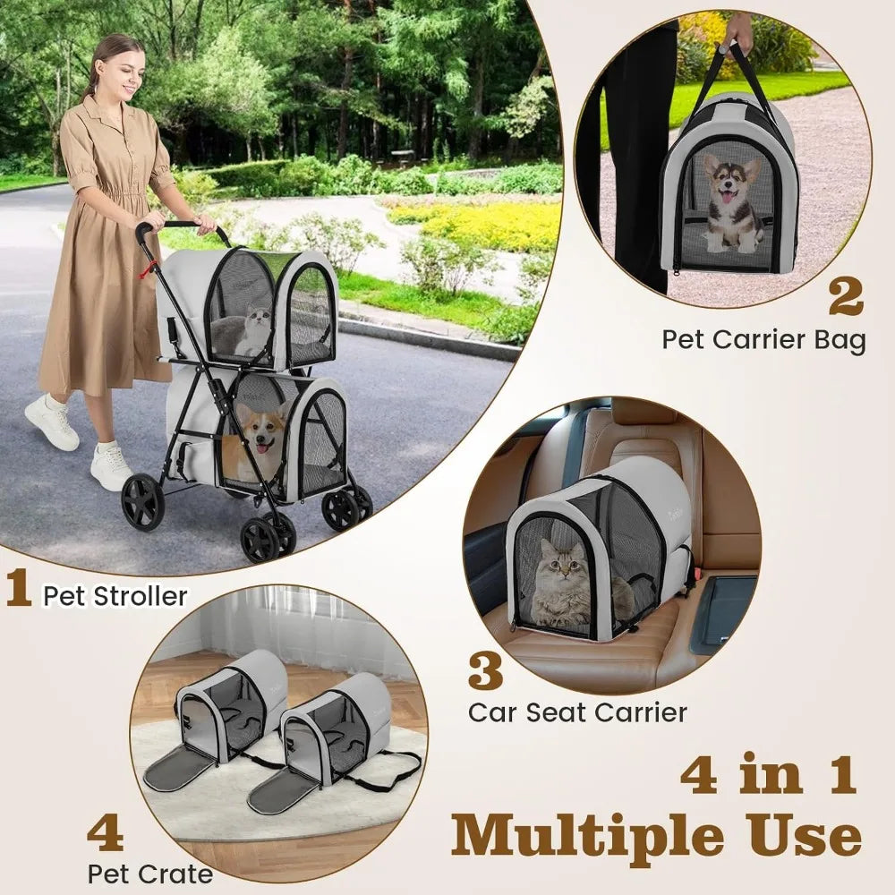 Lightweight Foldable Double Pet Stroller For Dogs And Cats
