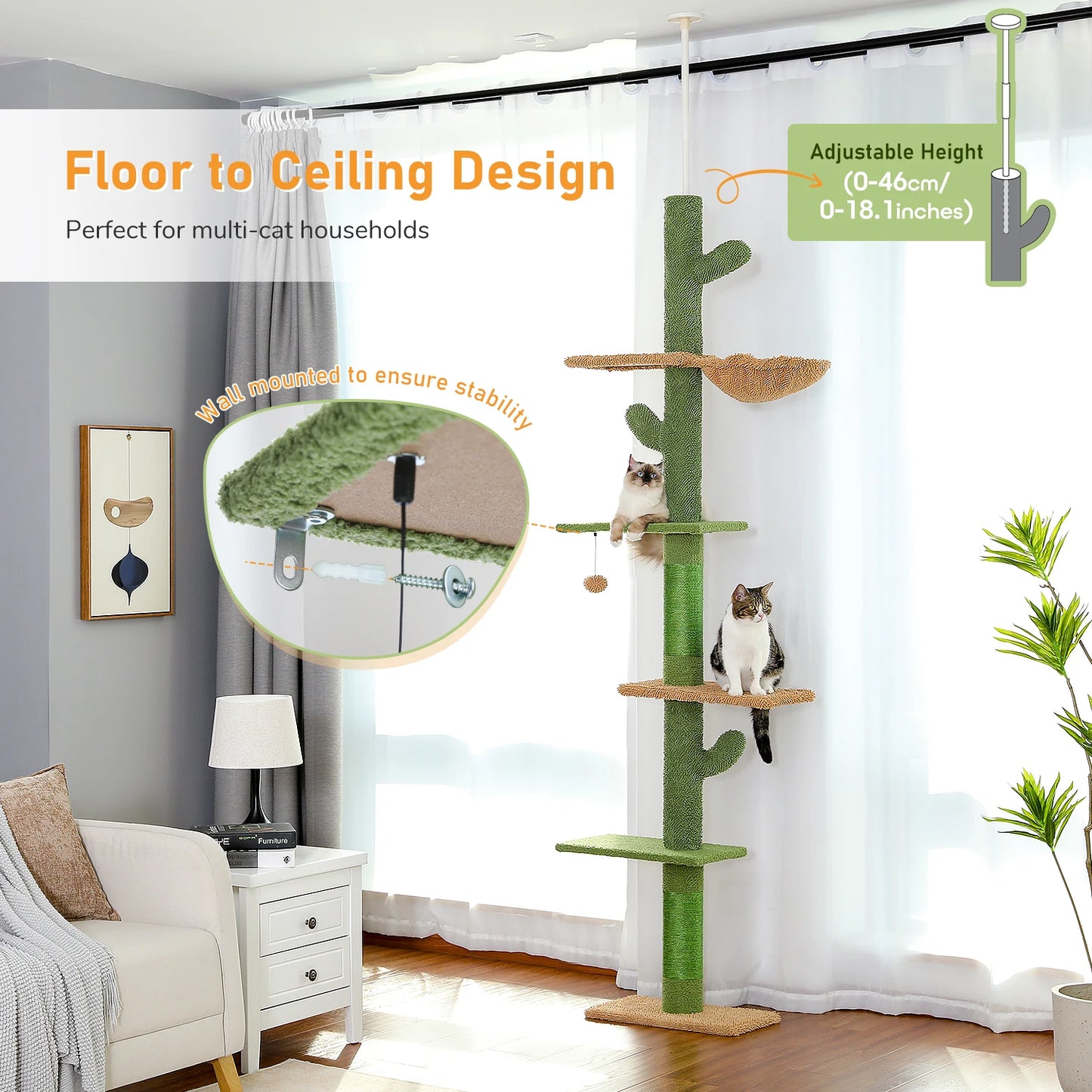 Pawz Road 5 Tier Cactus Cat Tower With Hammock Scratcher