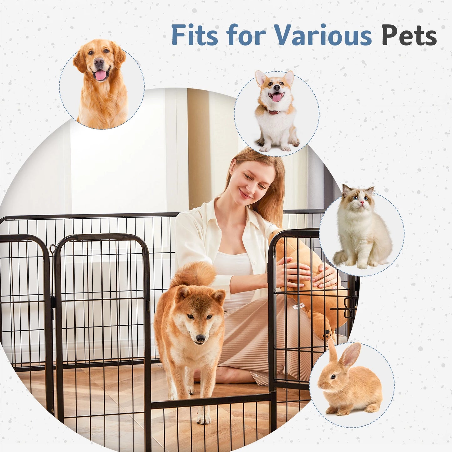 JHK Foldable Metal Dog Playpen With Secure Gate For Yard