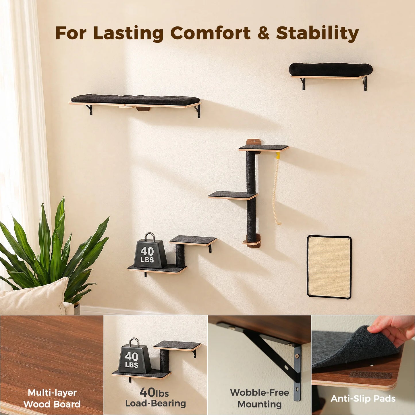 PAWZ Road Wooden Cat Climbing Wall Shelves And Perches