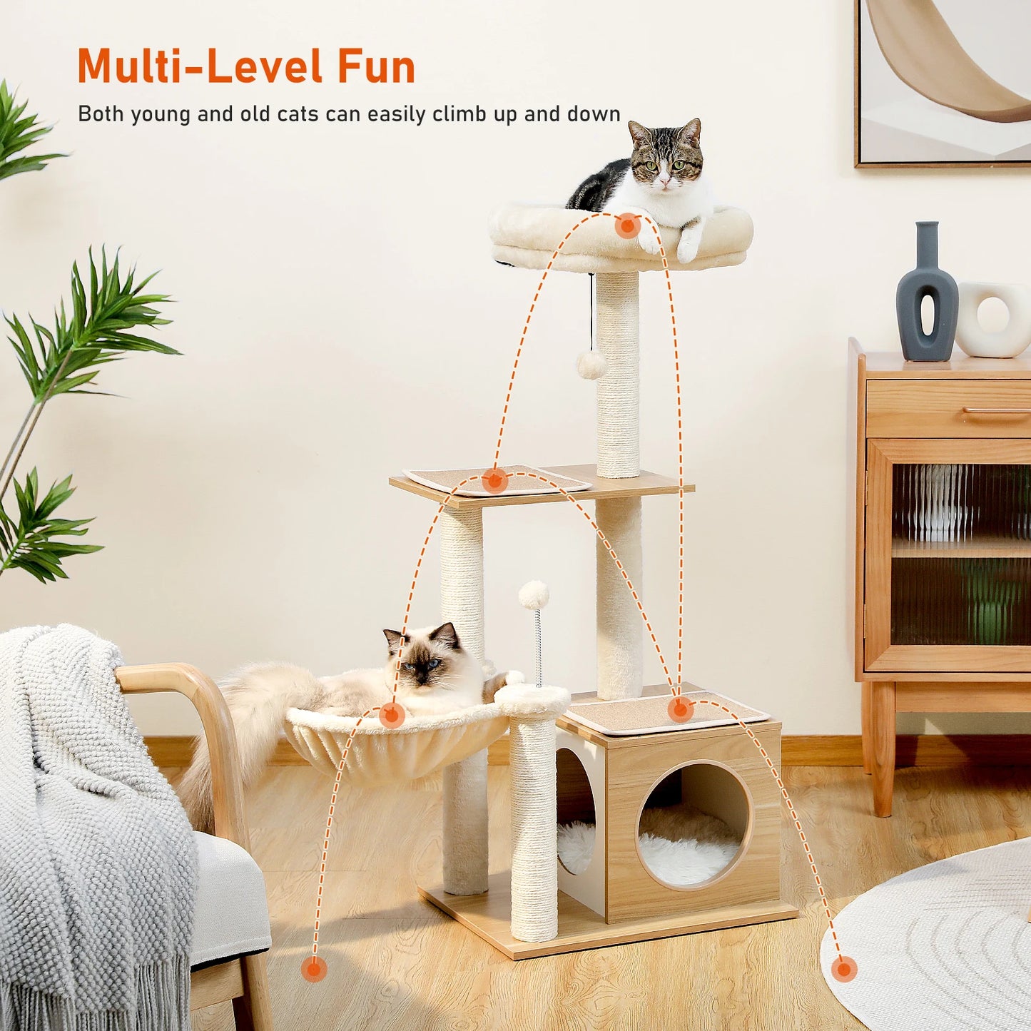 PAWZ Road Modern Cat Tree With Hammock And Sisal Posts