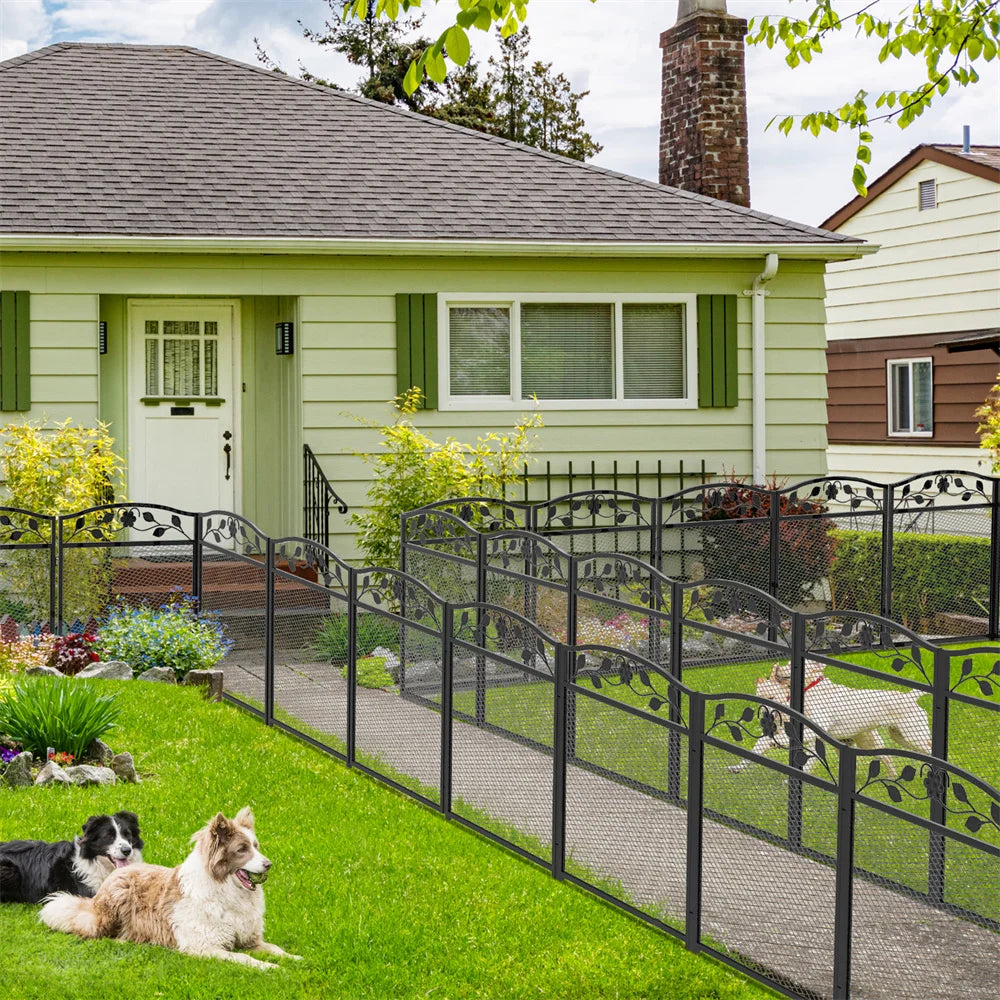 BORWART 5Pcs Tall Dog Fence Panels Iron Pet Barrier