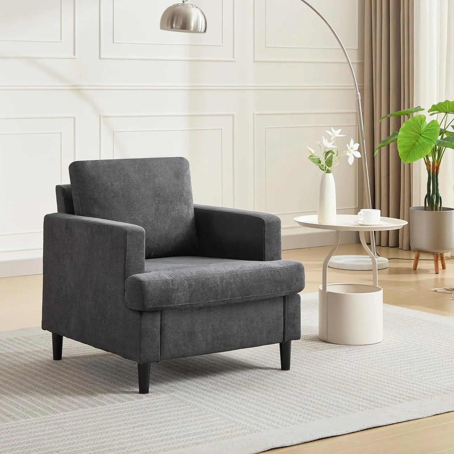 Himiss Premium Linen Upholstered Chair With Durable Solid Wood Frame