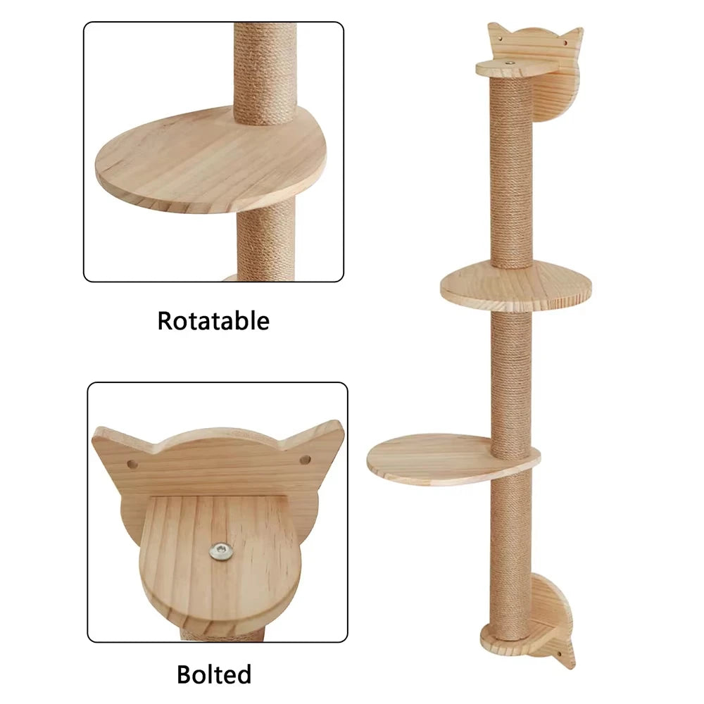 Wall Mounted Sisal Cat Tree With Scratching Posts And Hammock