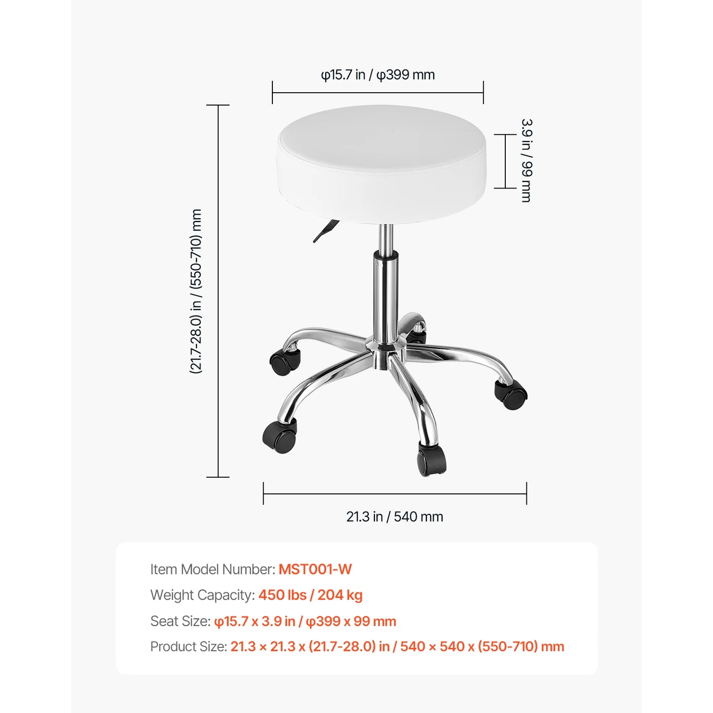 SucceBuy Adjustable Height Swivel Rolling Stool With Wheels